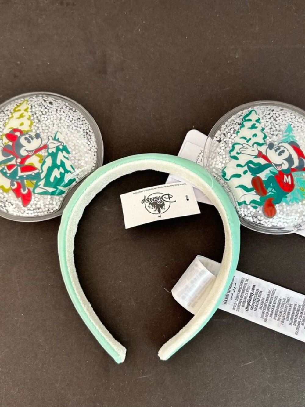 Disney Parks Mickey Minnie Christmas Snowglobe Holiday Ears Headband NEW